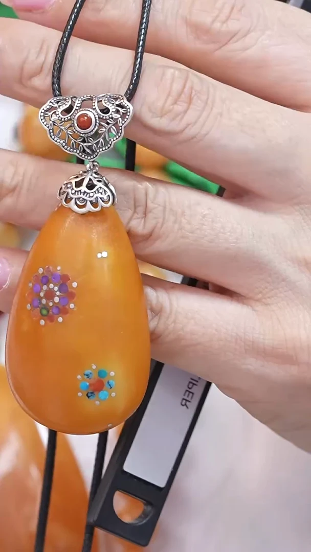 蜜蜡颈饰银S925镶嵌5584天然蜜蜡珠宝奇石云端妖孽全部保真