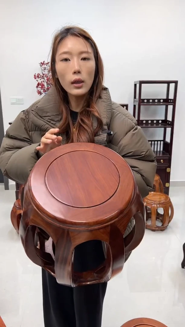 花梨木类家具2张亚花梨胡桃色大号鼓凳