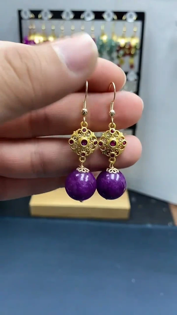 【闪购商品】苏纪石（舒俱来）耳坠银S925镀金镶嵌尺寸14mmQ4