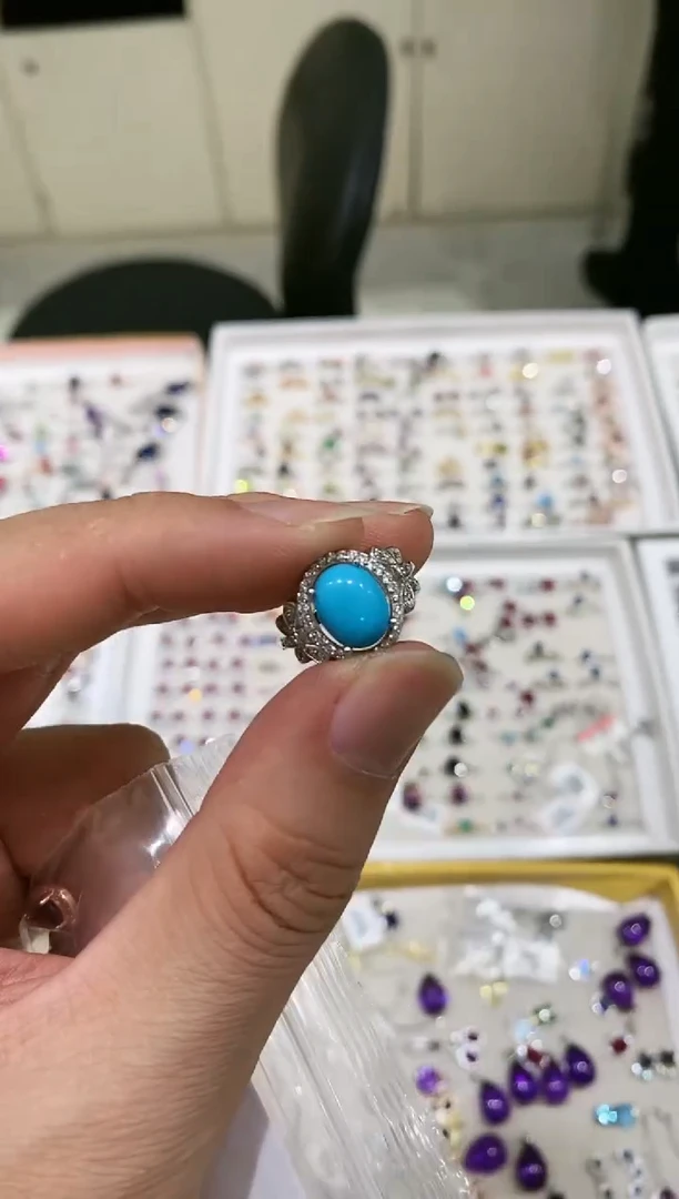 【闪购商品】蓝宝石戒指银S925镀金镶嵌蓝松