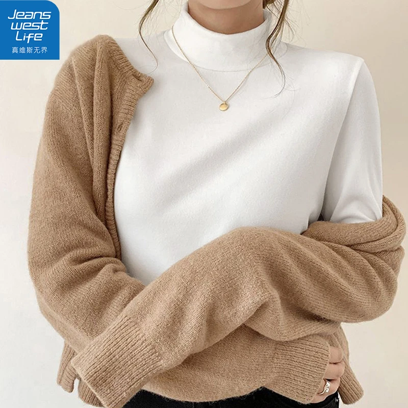 真维斯无界女半高领薄绒打底衫冬季优雅气质内搭百搭柔软亲肤上衣