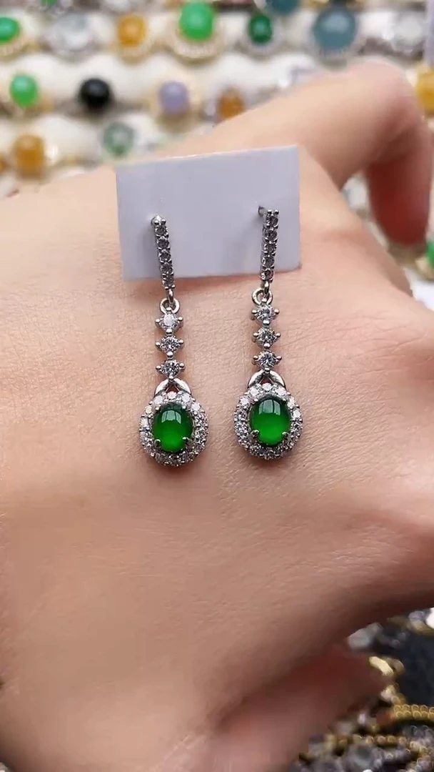 银S925镶嵌翡翠耳饰43