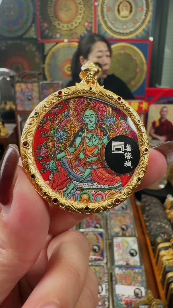 吊坠 壹善缘城手绘唐卡绿度