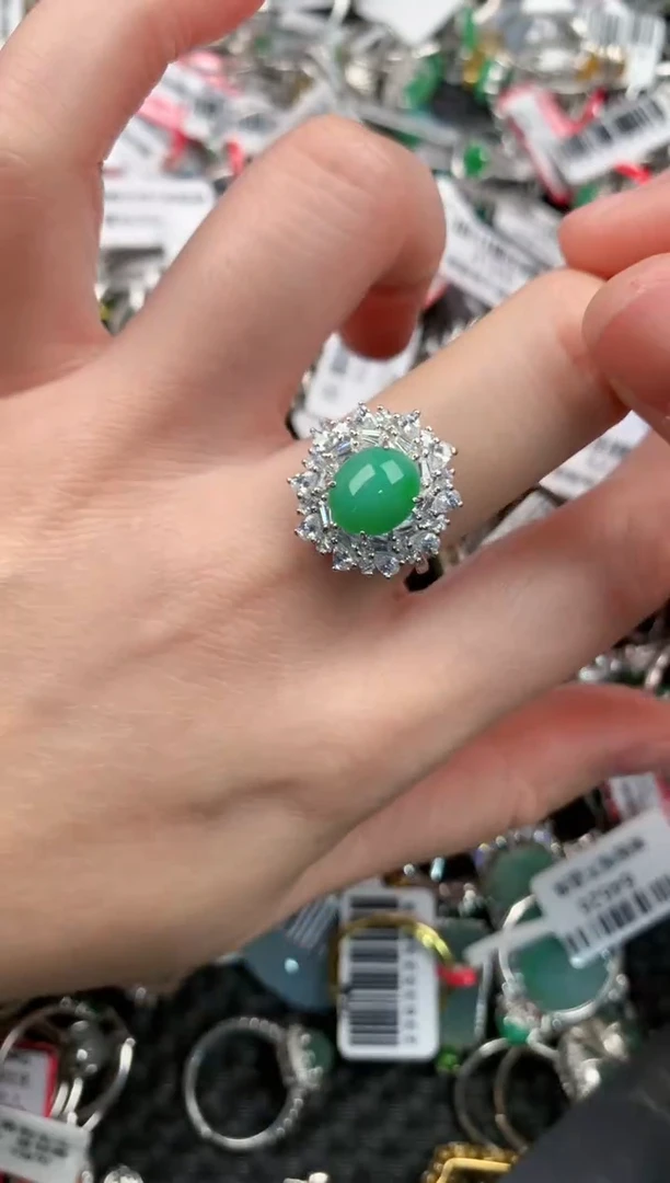 银S925镶嵌戒指翡翠222---7