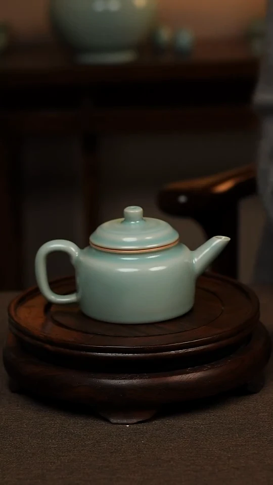 瓷片仿古天青全手工德钟壶200ml 微瑕 不带礼盒