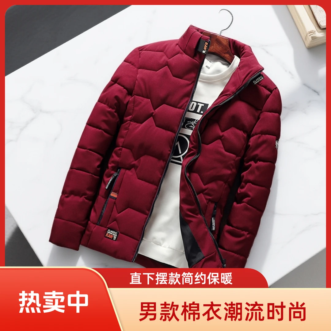 刺绣男纯色免烫保暖棉衣棉服立领秋冬加厚修身时国家队男款棉服