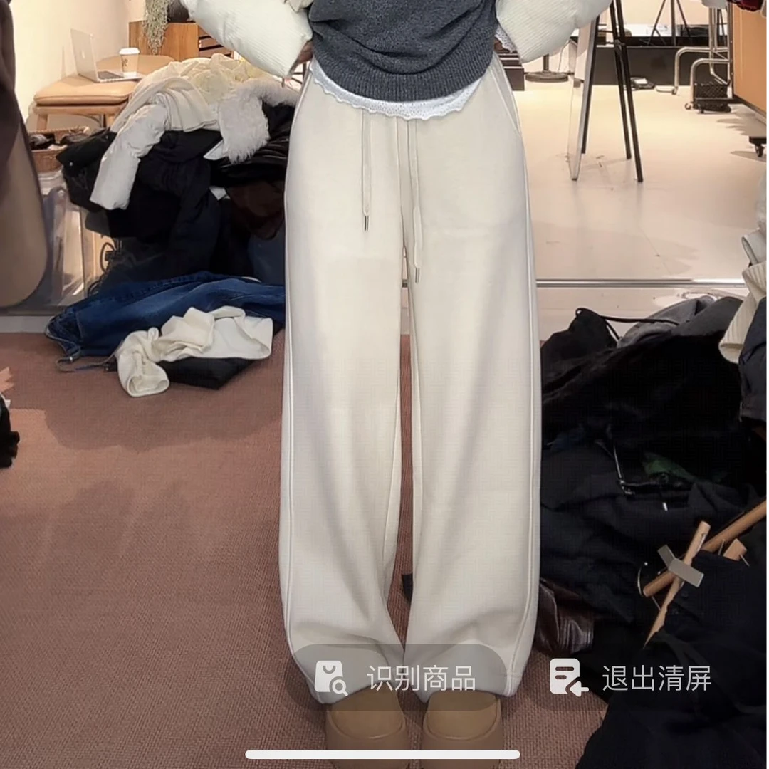 【YIBUDAOWEI】针织腰头高腰抽绳直筒羊毛休闲裤 256-995