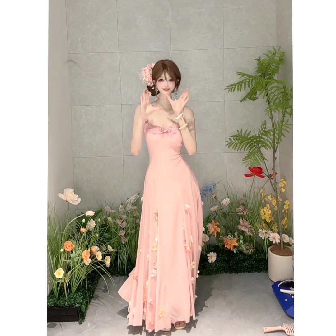 白白【干枯玫瑰】立体花朵小众设计性感纯欲包臀连衣裙LBBYN49032