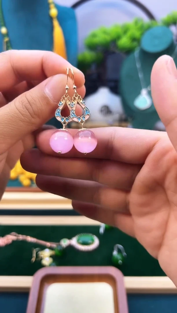 碧玺猫眼耳饰14K金镶嵌E54