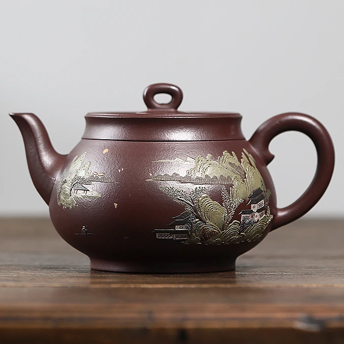 宜兴黄龙山原矿底槽青 思泉320cc 茶壶高端泥绘精工紫砂壶手工壶