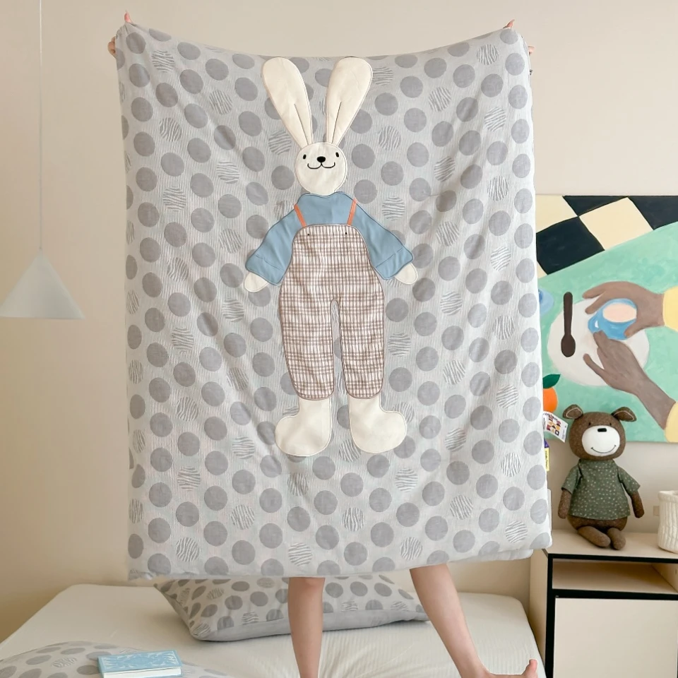 【法布丽娜】爆款-高端设计师原创绣花色织纱布四季被成人儿童被