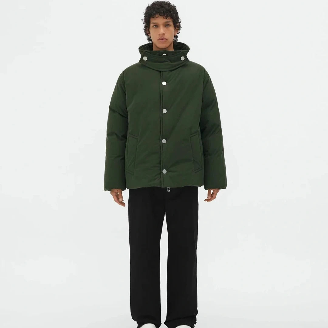 99新 BOTTEGA VENETA/葆蝶家 单排扣连帽棉服 男款 军绿色 S码