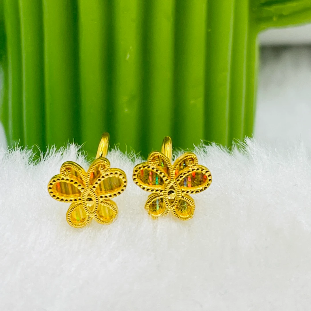 5G工艺 足金999 七彩蝴蝶耳钉 T5弯针