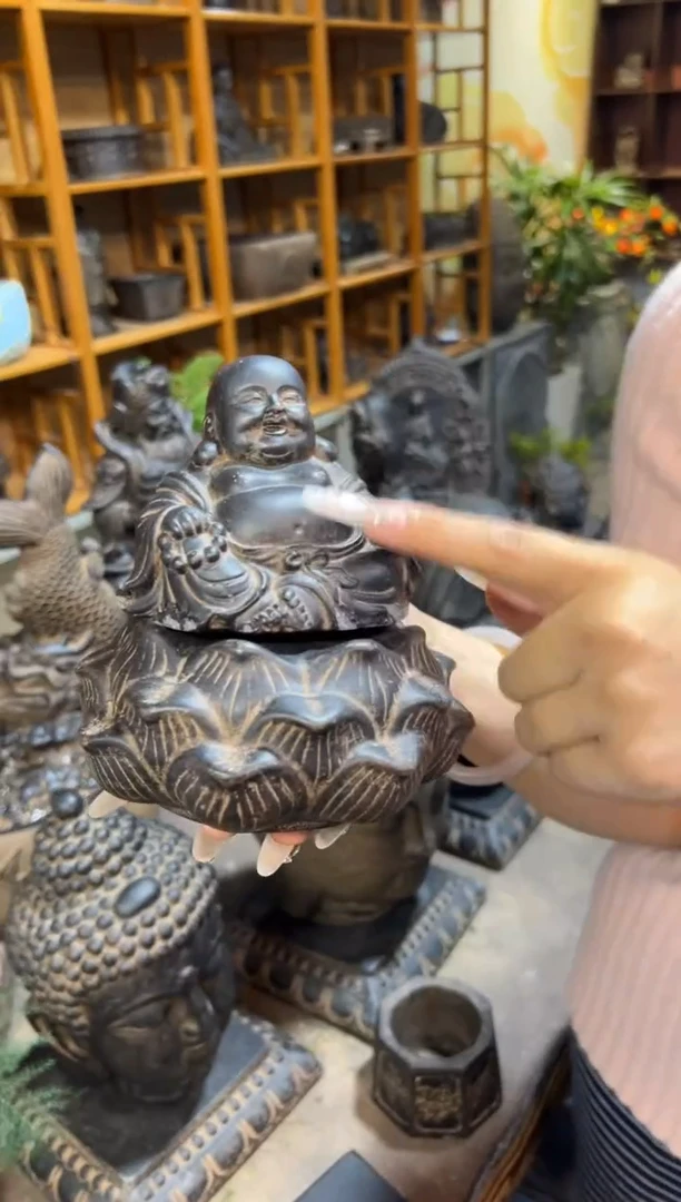 陶土未来佛+莲蓬实心底座