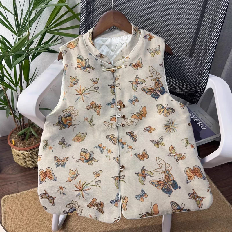 【棉马甲】国风高级感复古雪尼尔绒蝴蝶冬款盘扣时尚百搭文艺马夹