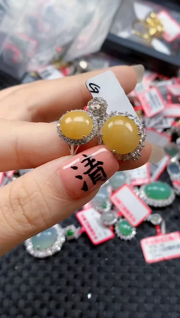 银S925镶嵌戒指翡翠天然A货缅甸翡翠