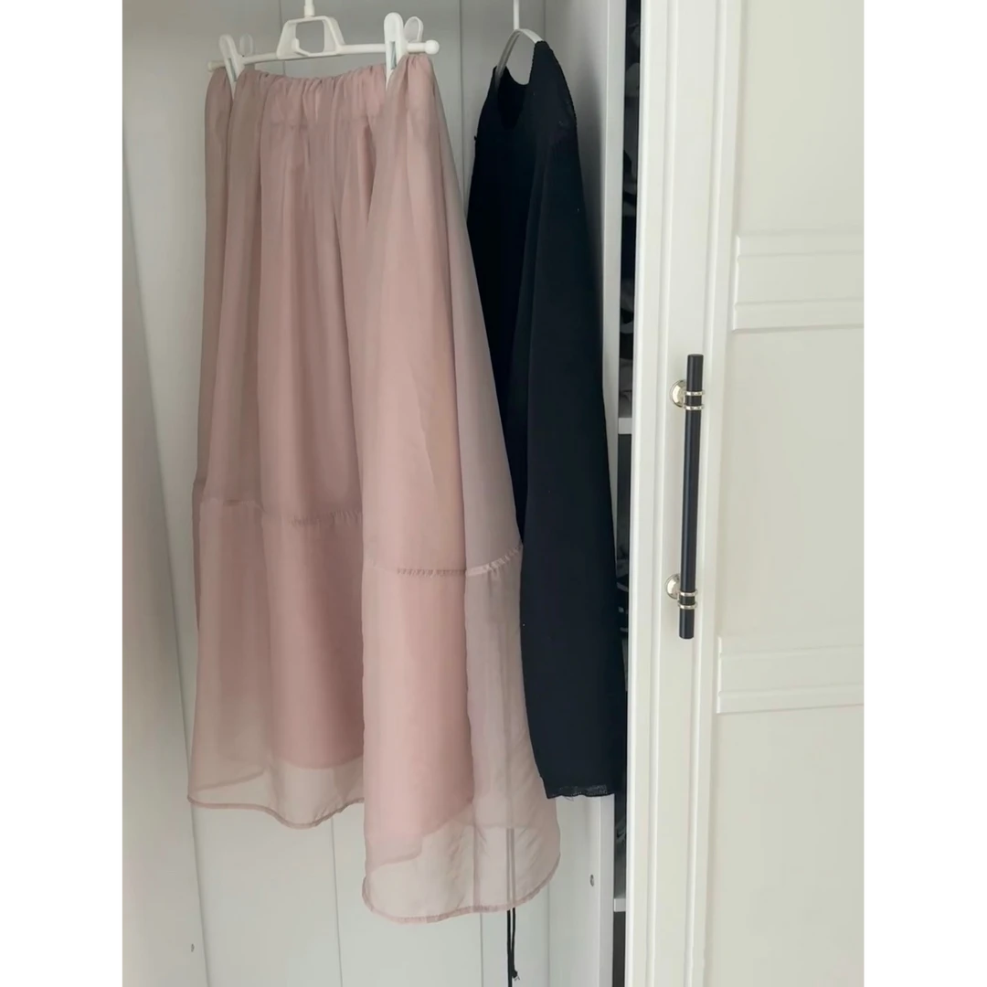 高腰显瘦粉色欧根纱半身裙子女夏季2025新款宽松中长款a字大摆裙