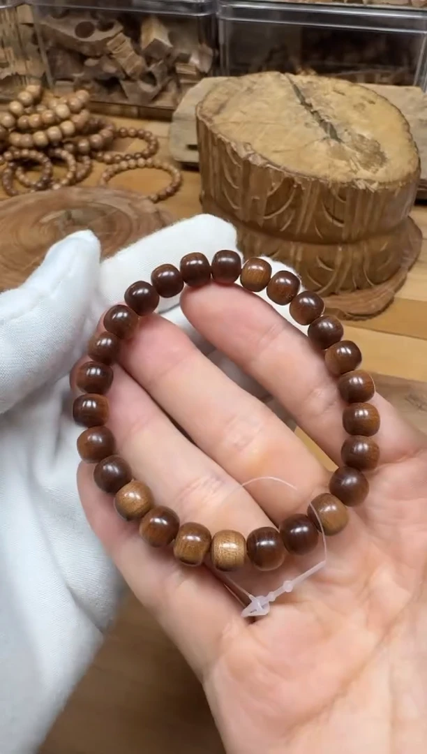 檀香木手串/手链老山檀香檀香王7.5*8单圈横纹沉水黑肉