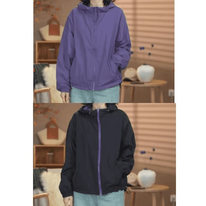 【两面穿】春夏休闲百搭运动连帽宽松长袖上衣户外外套女冲锋衣