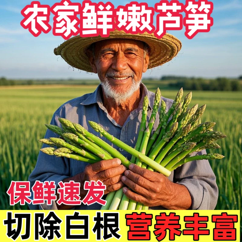【农民自捎】鲜嫩绿芦笋20cm笋头脆嫩多汁当季蔬菜极速发货首单立减