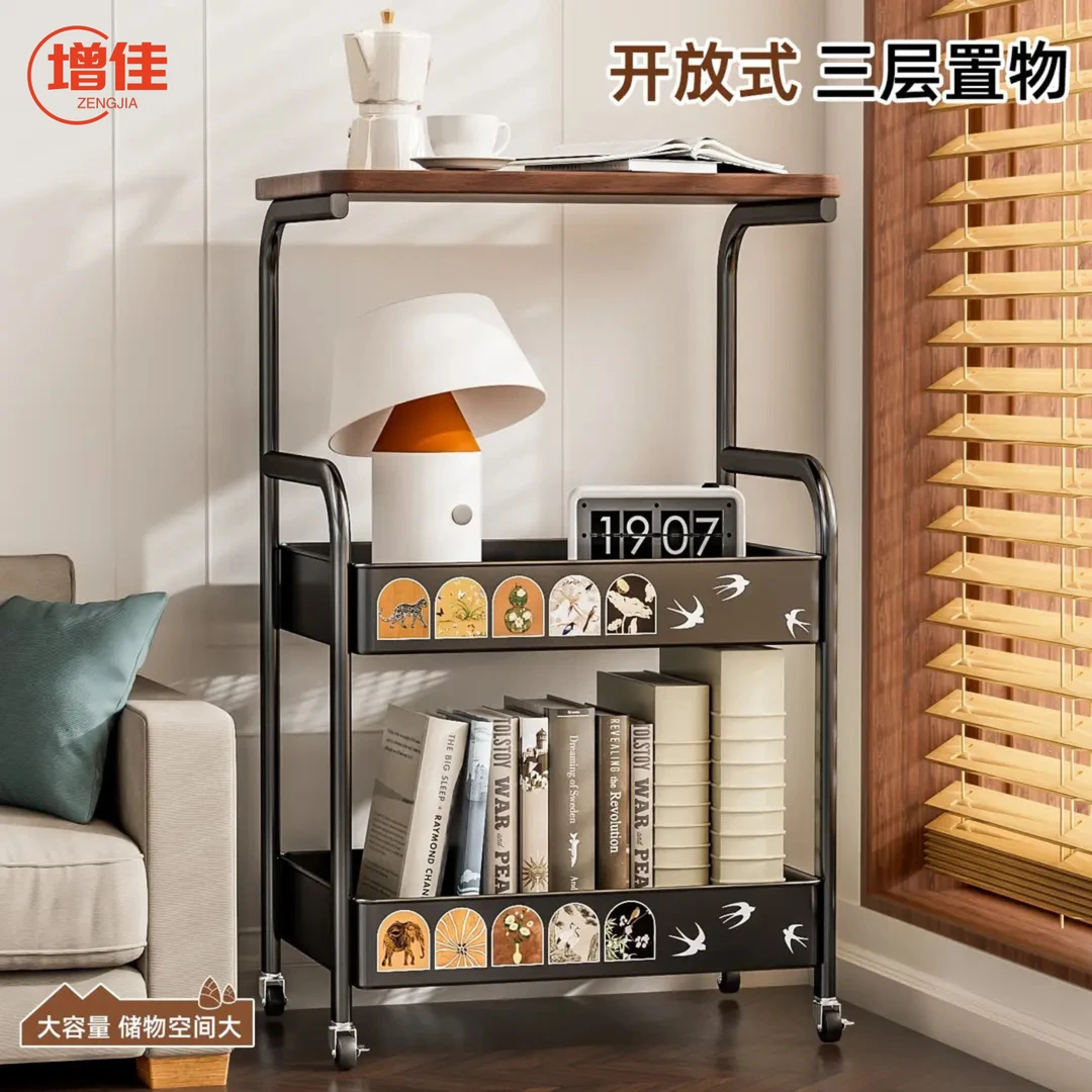 【赠中古风贴纸】碳钢置物架小推车厨房收纳置物架多层收纳架零食架
