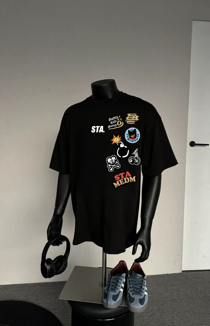 STA.MEDM联名美式复古国潮牌涂鸦卡通短袖T恤男女夏季情侣宽松tee