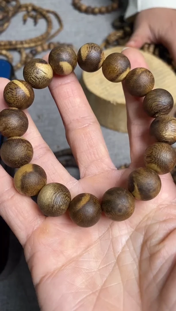 沉香手串原色1.4留疤圆珠单圈手串14+多样性发一