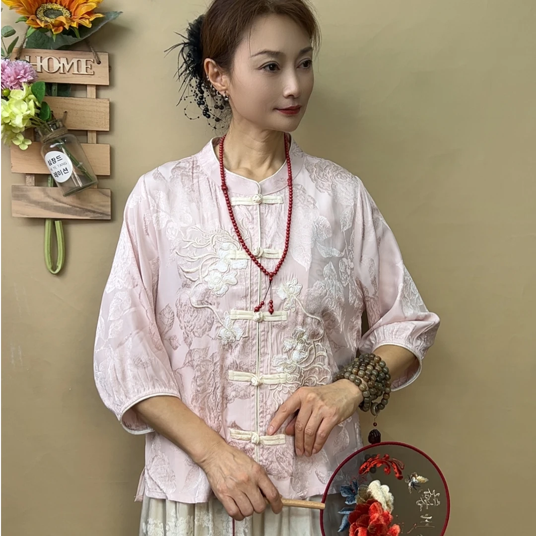 缎面民族风宽松型通勤刺绣短外套绣花百搭复古上衣