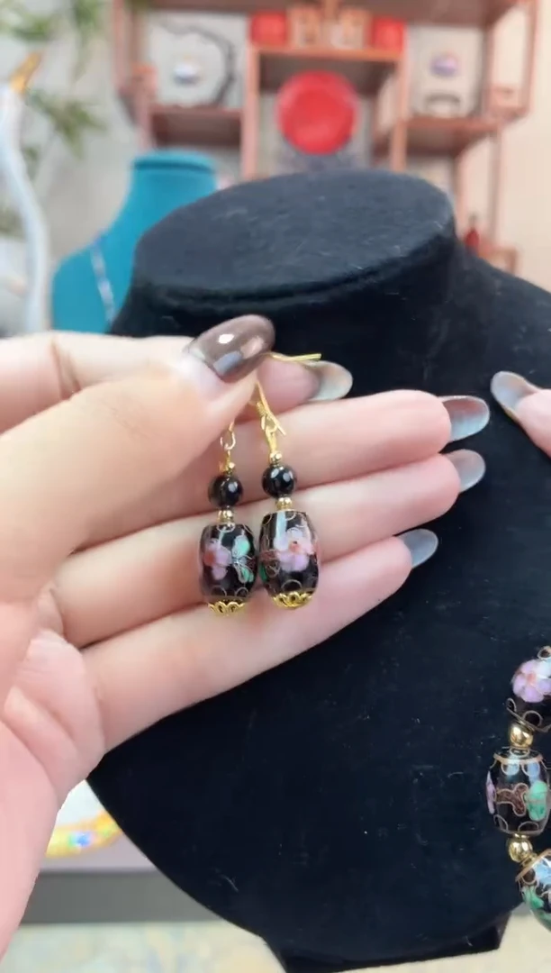 非遗手工景泰蓝鼓珠耳环