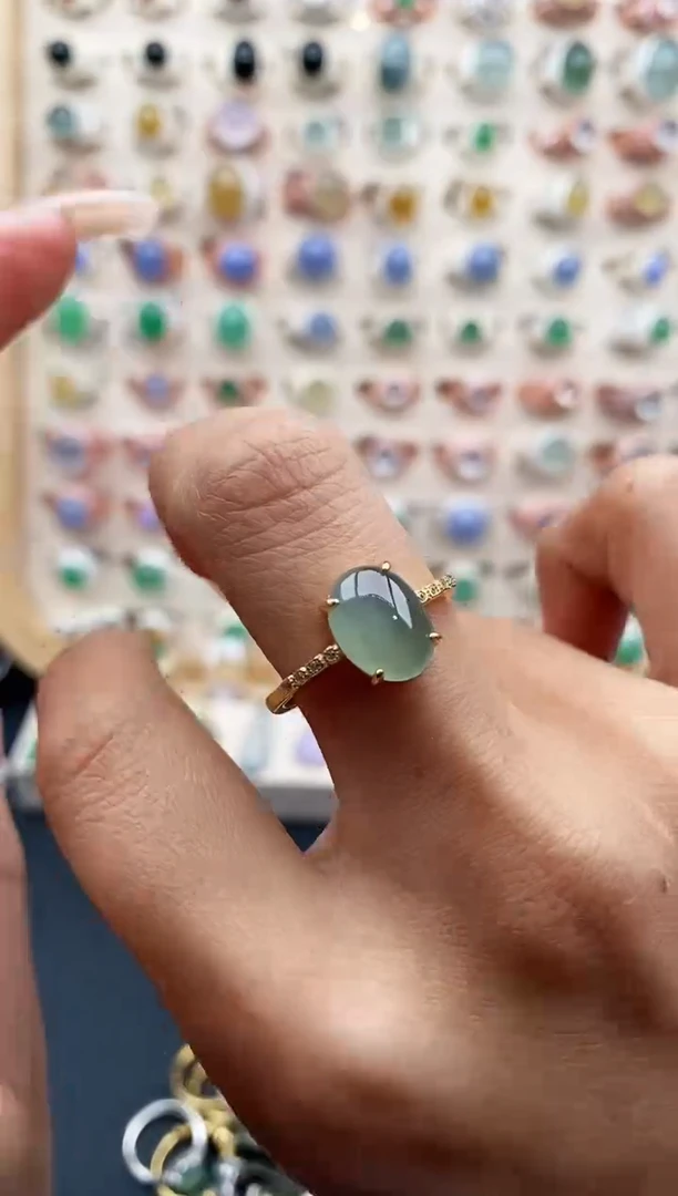 【闪购商品】翡翠戒指银S925镶嵌天然A货翡翠222  7+10