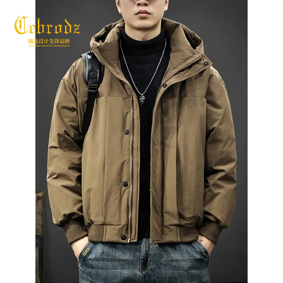 法国Cebrodz简约百搭保暖羽绒服男潮牌美式复古宽松加厚连帽外套