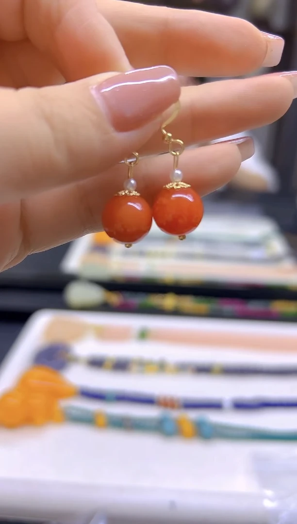 翡翠14K金镶嵌耳饰耳勾E827