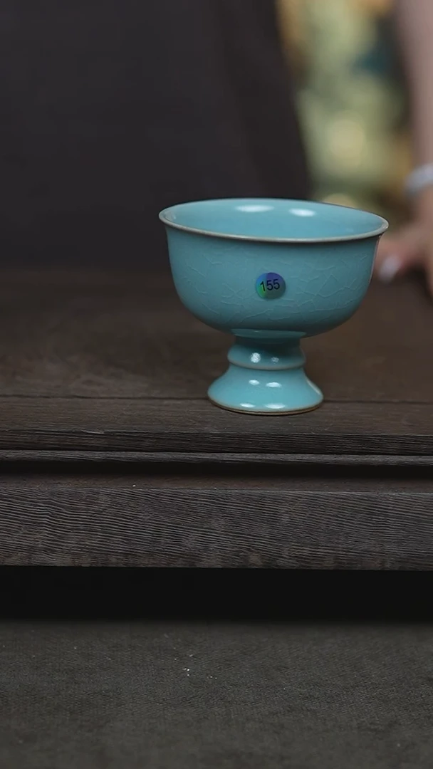 杯仿古宋臻釉高足竹节杯两支瑕
