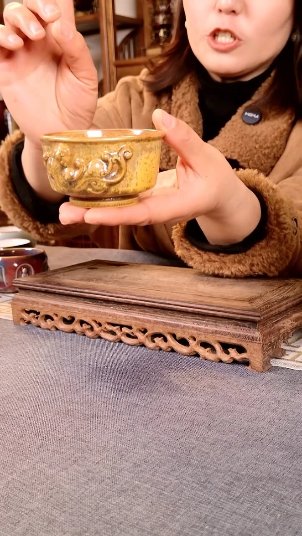 瓷片赤龙杯 土魂钧瓷