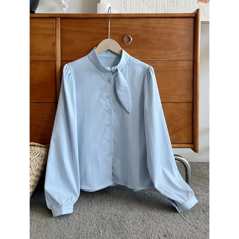 多色可选长袖飘带衬衫女2025秋设计感法式+百搭气质通勤针织马甲