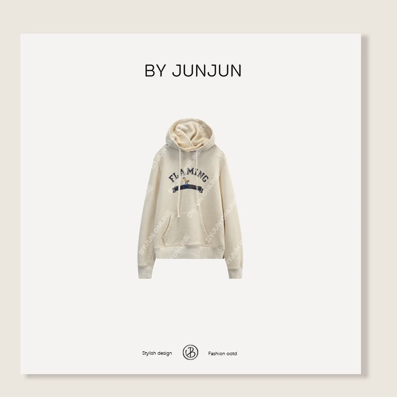 BYJUNJUN【刺绣鸟】高克重定制卫衣料刺绣连帽卫衣秋冬休闲女装