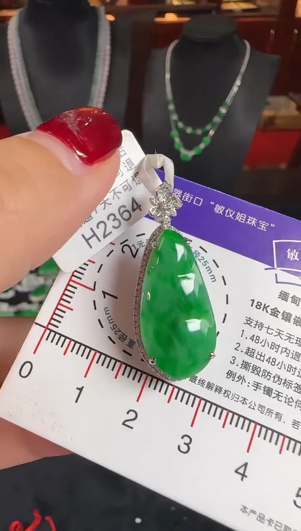 颈饰18K金镶嵌翡翠H2364绿富贵豆