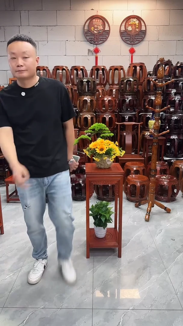 花梨木类家具花梨色80高雕花花架一对