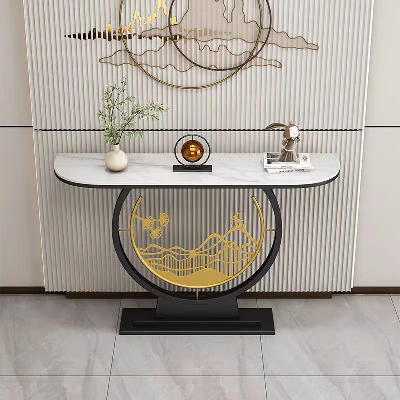 意式入户门轻奢岩板玄关条桌子铁艺靠墙超窄玄关台简约门厅玄关柜