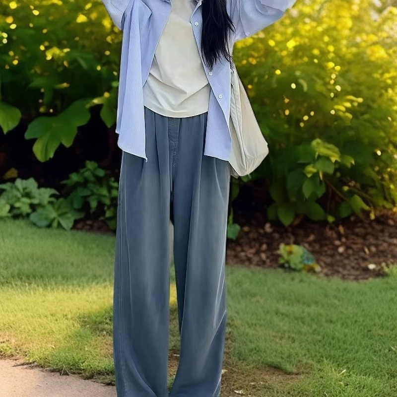 牛仔裤宽松阔腿裤直筒垂坠感直筒裤夏季薄款莱赛尔面料显瘦大码牛