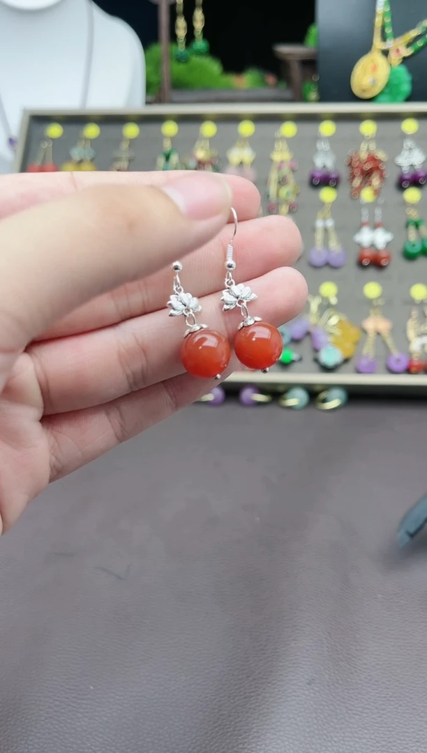 【闪购商品】南红玛瑙耳饰银S925镶嵌718000