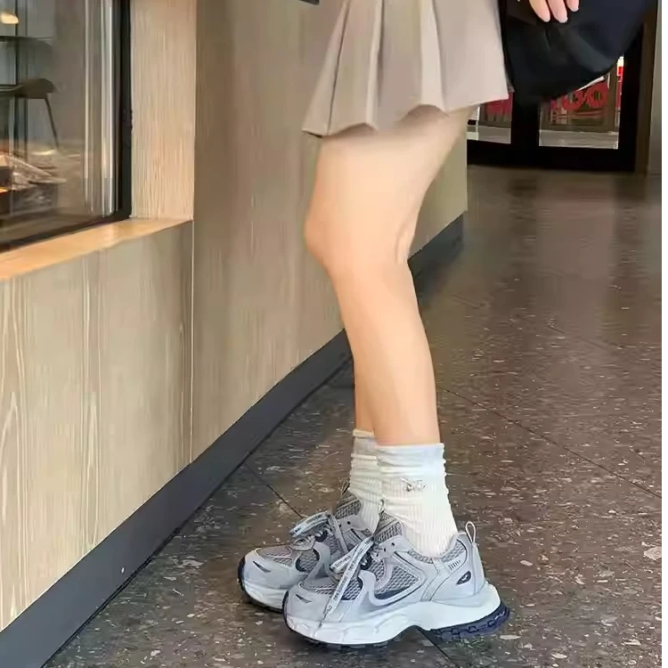 韩国潮流时尚老爹鞋女士真皮厚底系带透气网面增高运动百搭休闲鞋