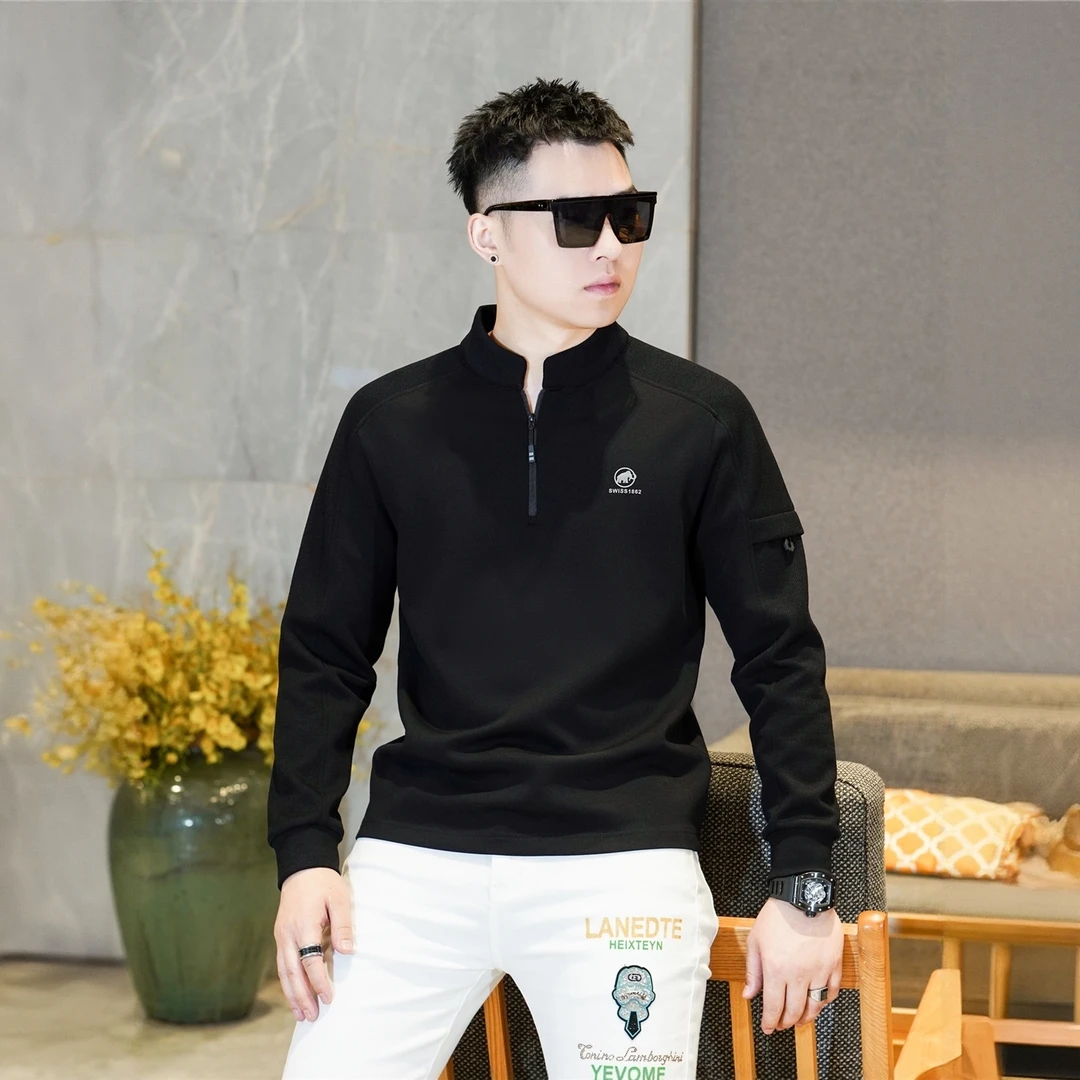 WICESANT乌茨森特秋冬新款黑色立领半拉链卫衣男长袖百搭上衣欧货