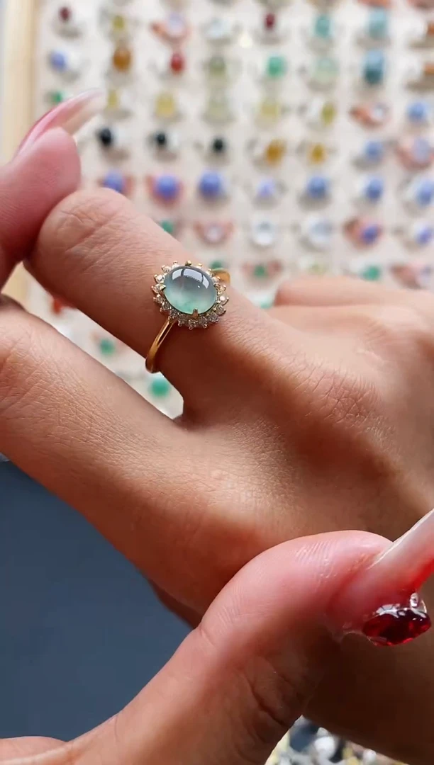 【闪购商品】翡翠戒指银S925镶嵌缅甸天然A货翡翠111 6+1