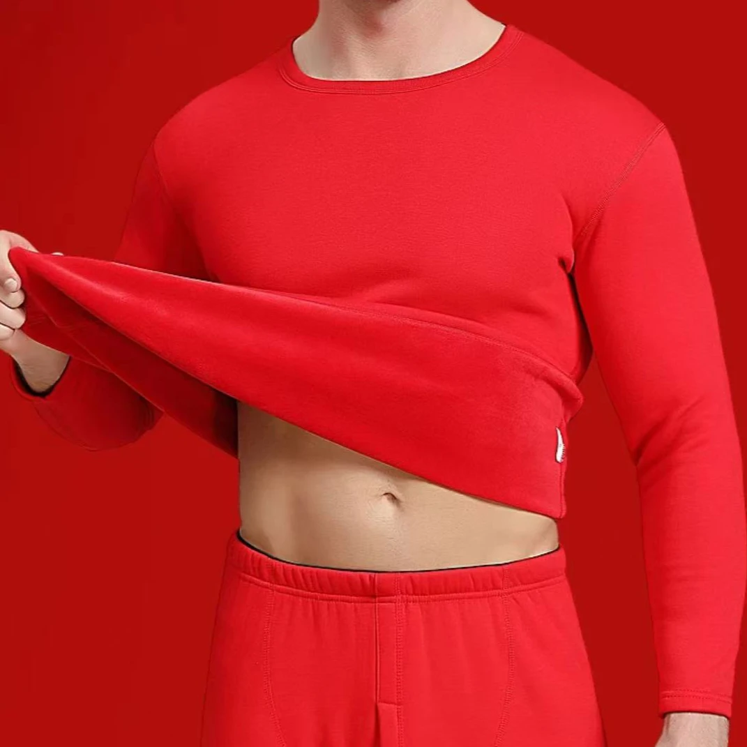 7540-男士1000克厚度不倒绒（大红）护膝保暖套装