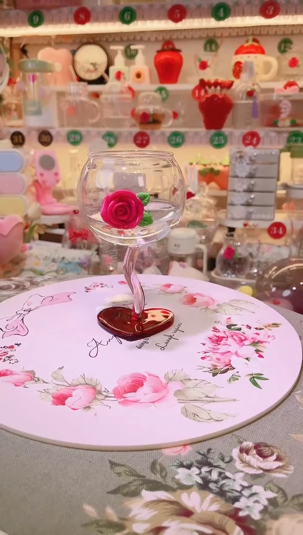 玫瑰花爱心红酒杯~品质好发货快放心拍！
