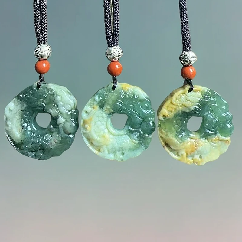 【龍帝专属】岫玉花玉老蓝水龙鱼扣吊坠40X40MM（多样性发货一个）A16