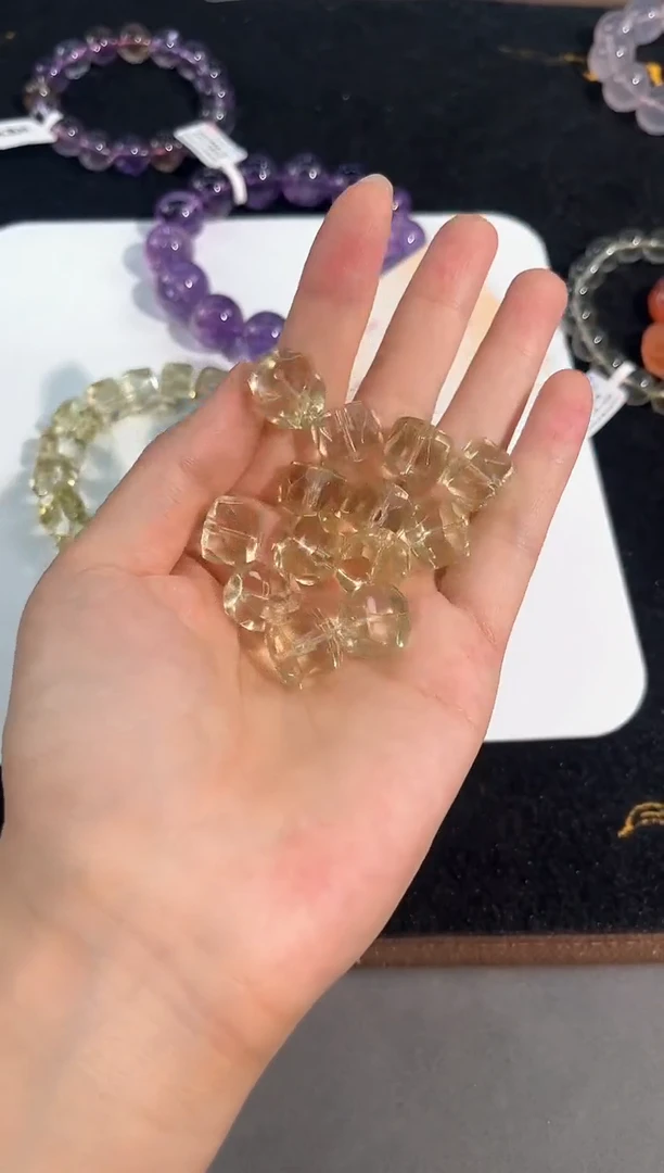 水晶手链未镶嵌30号利姆利亚黄水切面车轮单颗配件13mm