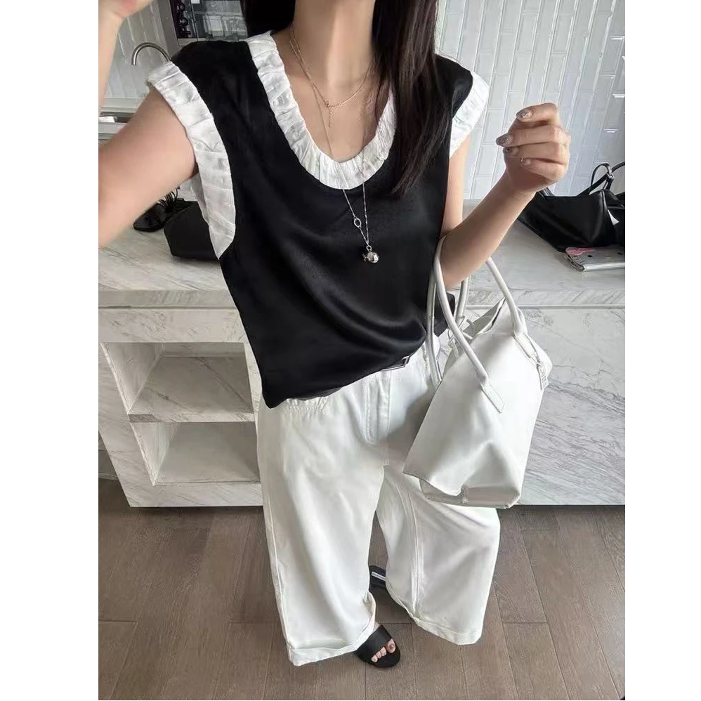 5167•CS# 醋酸背心 夏季冰冰凉撞色无袖背心·