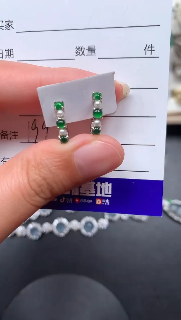 银S925镶嵌翡翠耳饰199